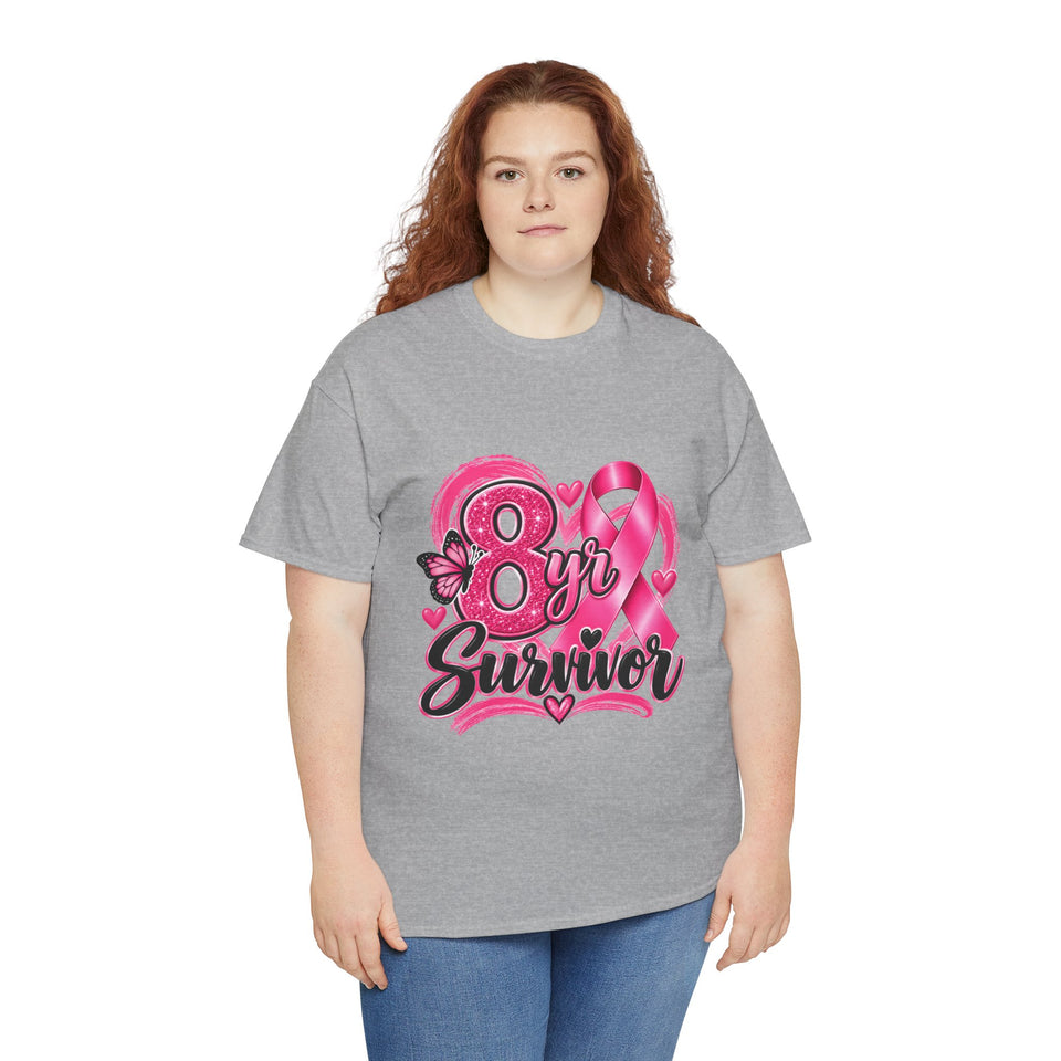 8 Yr Survivor Breast Cancer Awareness Unisex Heavy Cotton Tee