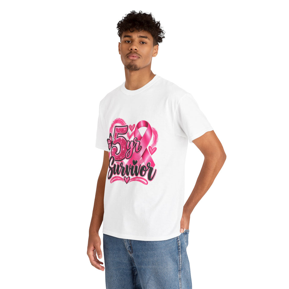 5 Yr Survivor Breast Cancer Awareness Unisex Heavy Cotton Tee