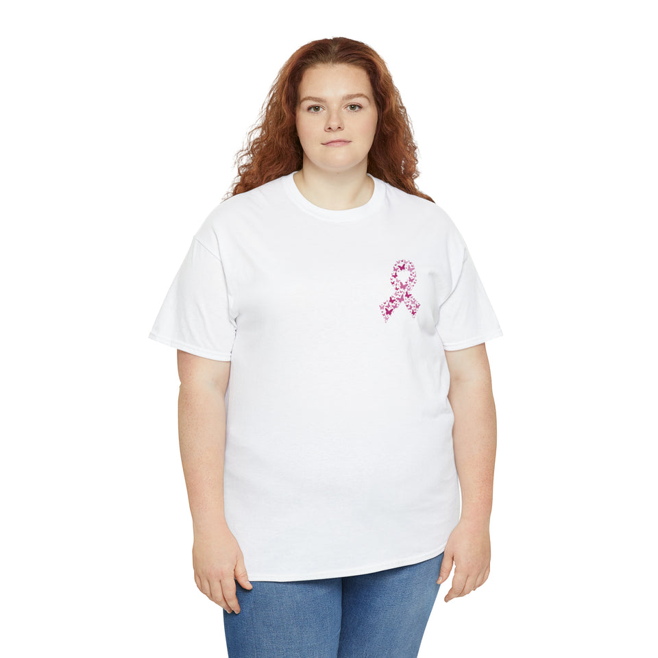 Breast Cancer Awareness Butterfly Ribbon Unisex Heavy Cotton Tee