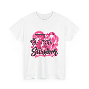 7 Yr Survivor Breast Cancer Awareness Unisex Heavy Cotton Tee