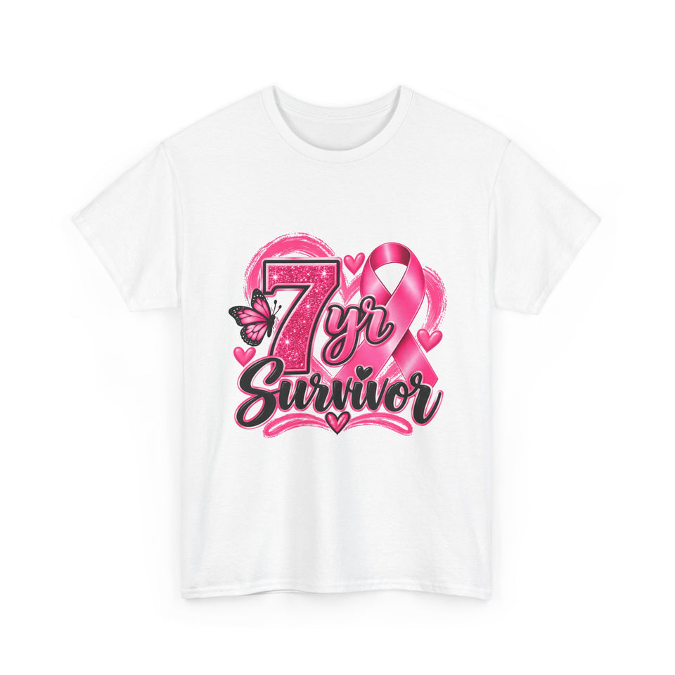 7 Yr Survivor Breast Cancer Awareness Unisex Heavy Cotton Tee