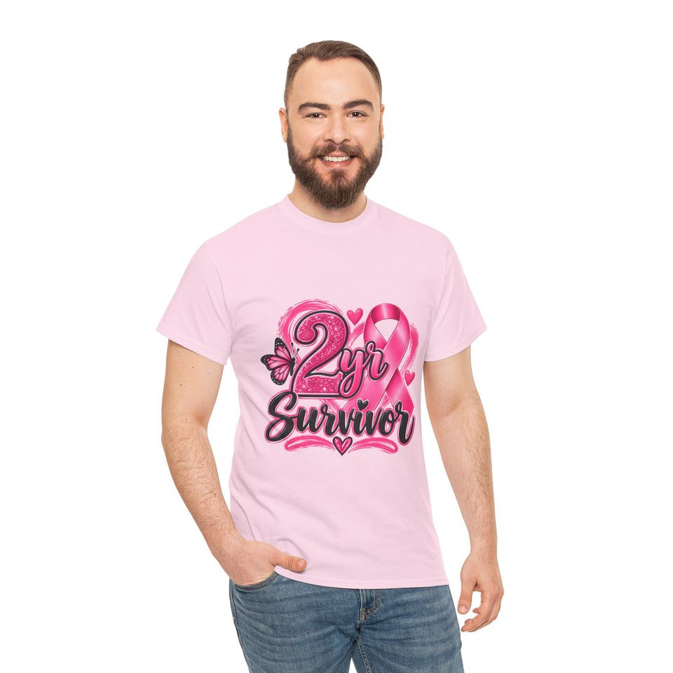 2 Yr Survivor Breast Cancer Awareness Unisex Heavy Cotton Tee