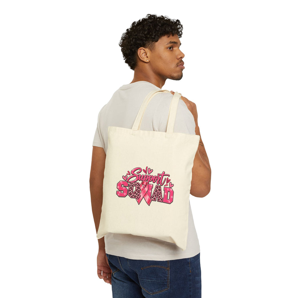 Support Squad Breast Cancer Awareness Cotton Canvas Tote Bag