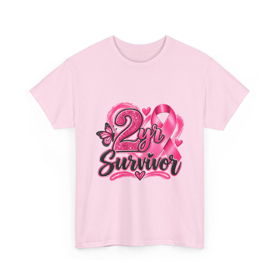 2 Yr Survivor Breast Cancer Awareness Unisex Heavy Cotton Tee