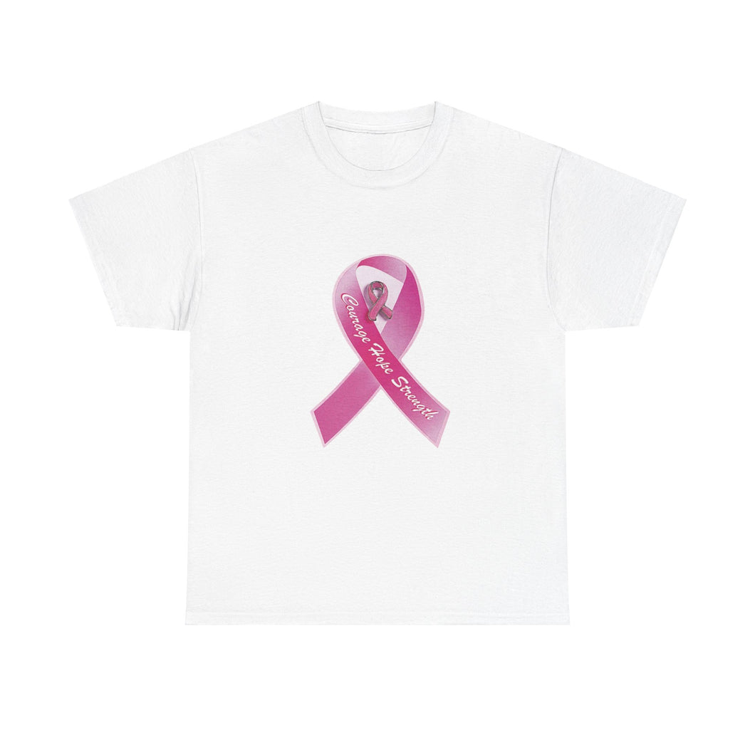 Breast Cancer Awareness Courage Hope Strength RibbonUnisex Heavy Cotton Tee