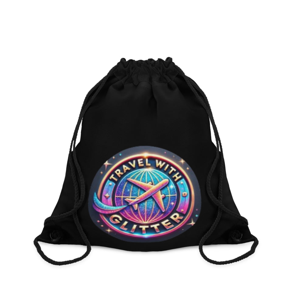 Travel With Glitter Drawstring Bag