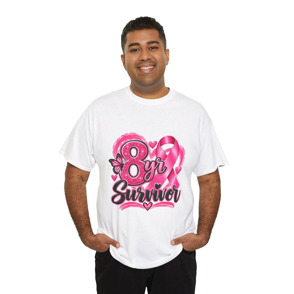 8 Yr Survivor Breast Cancer Awareness Unisex Heavy Cotton Tee