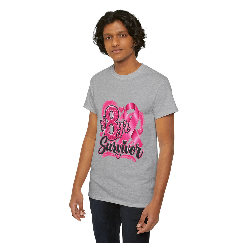 8 Yr Survivor Breast Cancer Awareness Unisex Heavy Cotton Tee