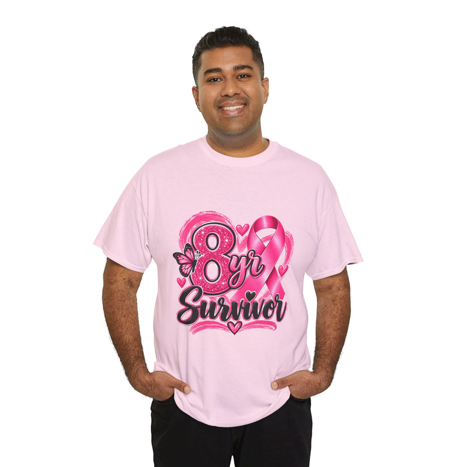 8 Yr Survivor Breast Cancer Awareness Unisex Heavy Cotton Tee