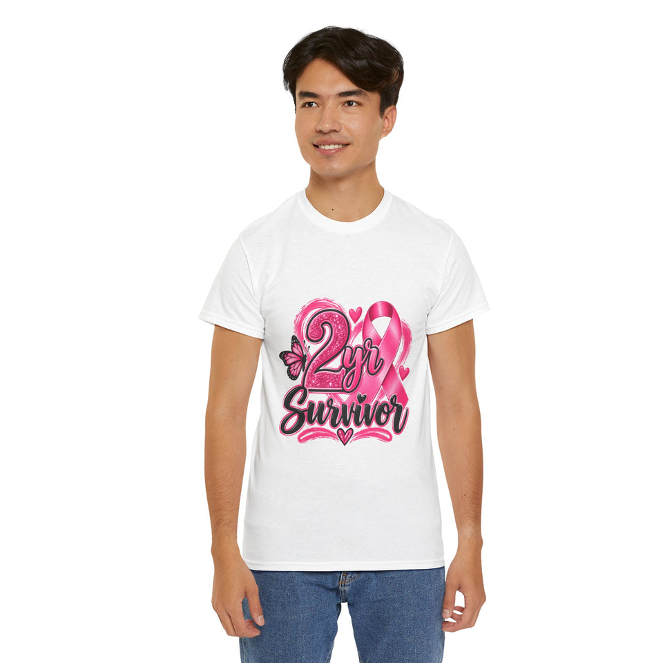 2 Yr Survivor Breast Cancer Awareness Unisex Heavy Cotton Tee