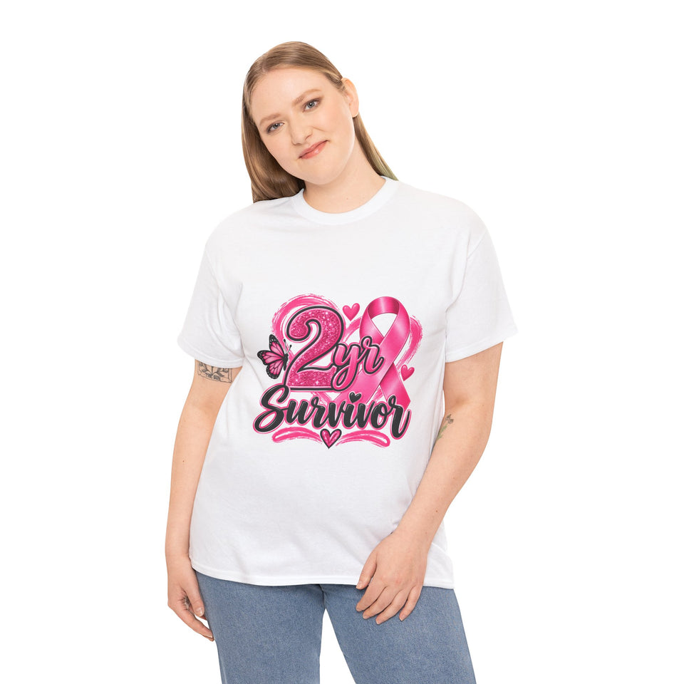 2 Yr Survivor Breast Cancer Awareness Unisex Heavy Cotton Tee