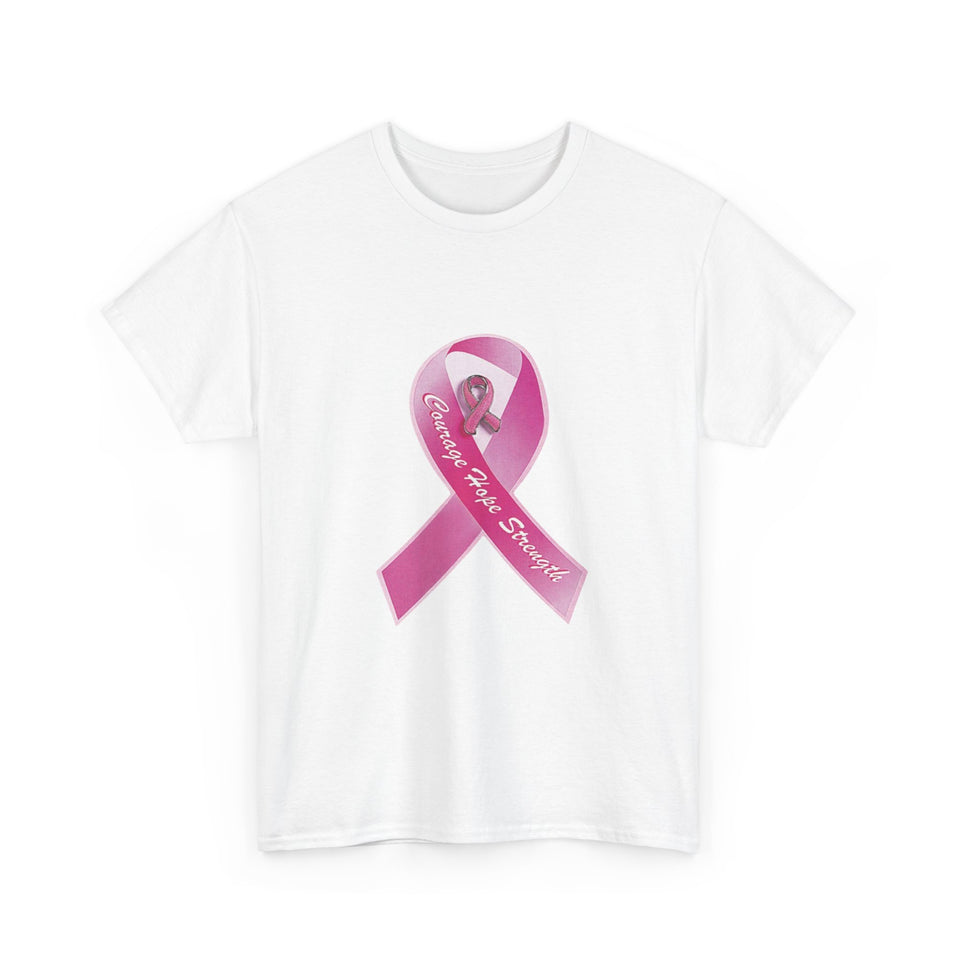 Breast Cancer Awareness Courage Hope Strength RibbonUnisex Heavy Cotton Tee