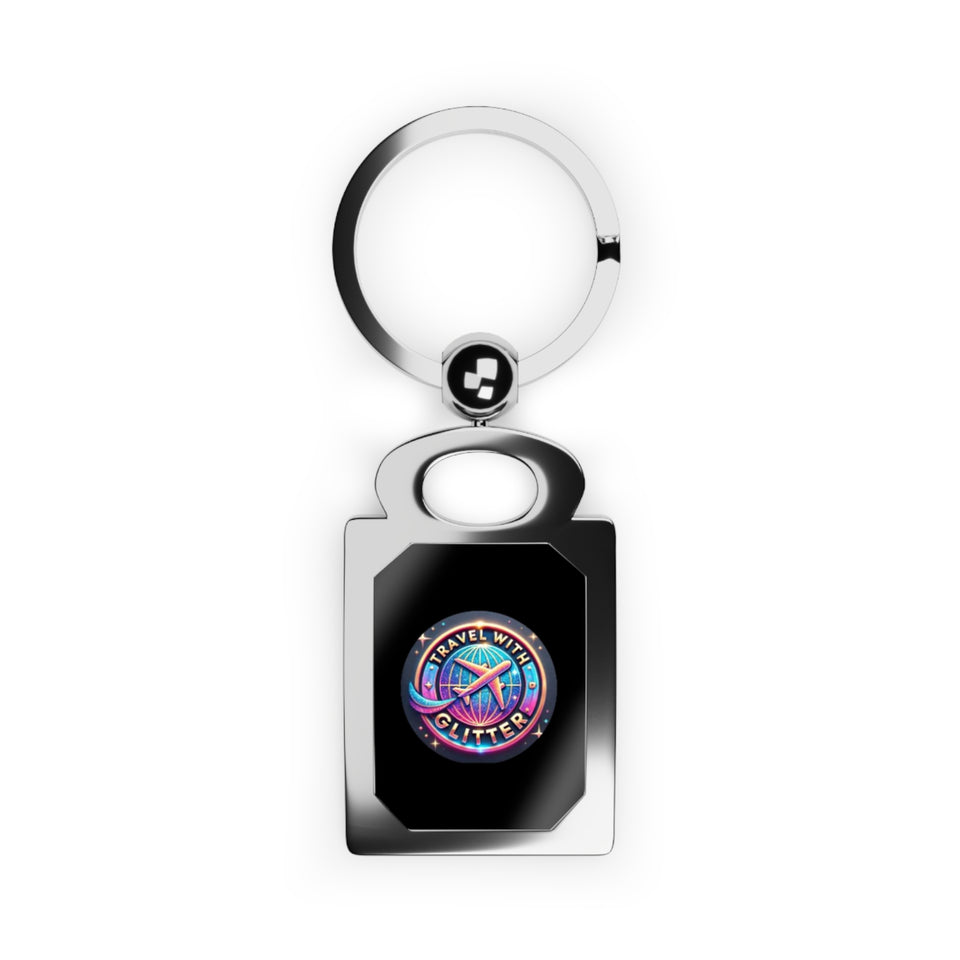 Travel With Glitter Rectangle Photo Keyring