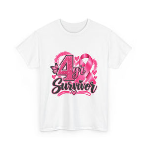 4 Yr Survivor Breast Cancer Awareness Unisex Heavy Cotton Tee