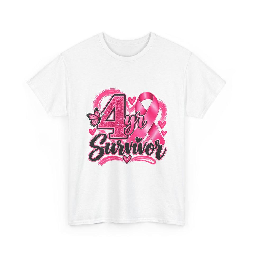 4 Yr Survivor Breast Cancer Awareness Unisex Heavy Cotton Tee