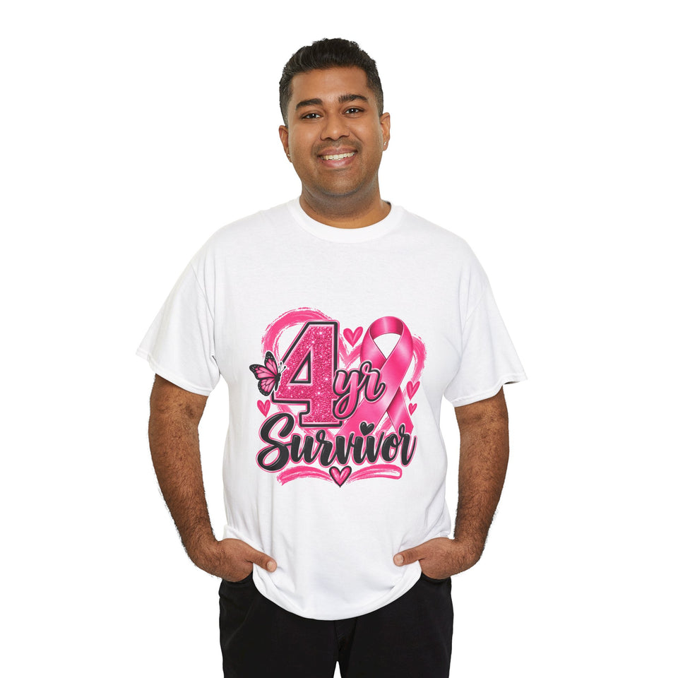 4 Yr Survivor Breast Cancer Awareness Unisex Heavy Cotton Tee