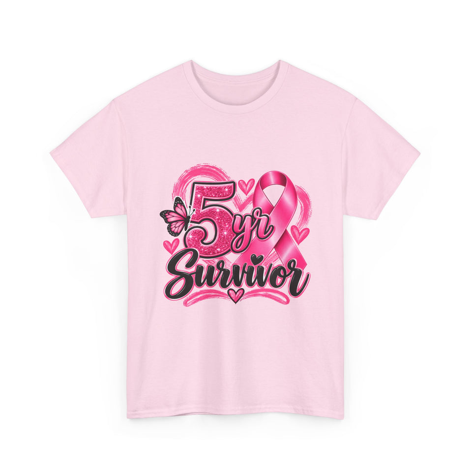5 Yr Survivor Breast Cancer Awareness Unisex Heavy Cotton Tee