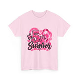 5 Yr Survivor Breast Cancer Awareness Unisex Heavy Cotton Tee