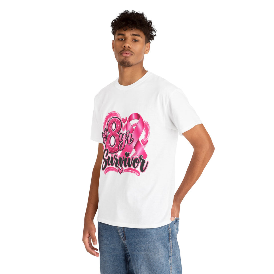 8 Yr Survivor Breast Cancer Awareness Unisex Heavy Cotton Tee