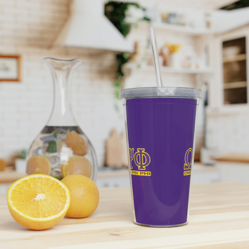 Omega Psi Phi Plastic Tumbler with Straw