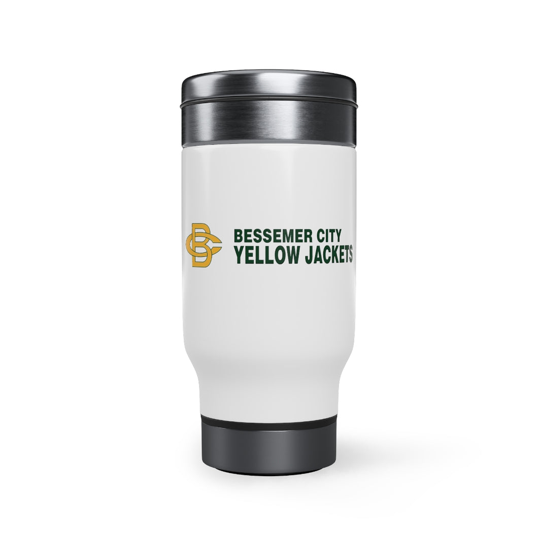 Bessemer City Yellow Jackets Stainless Steel Travel Mug with Handle, 14oz