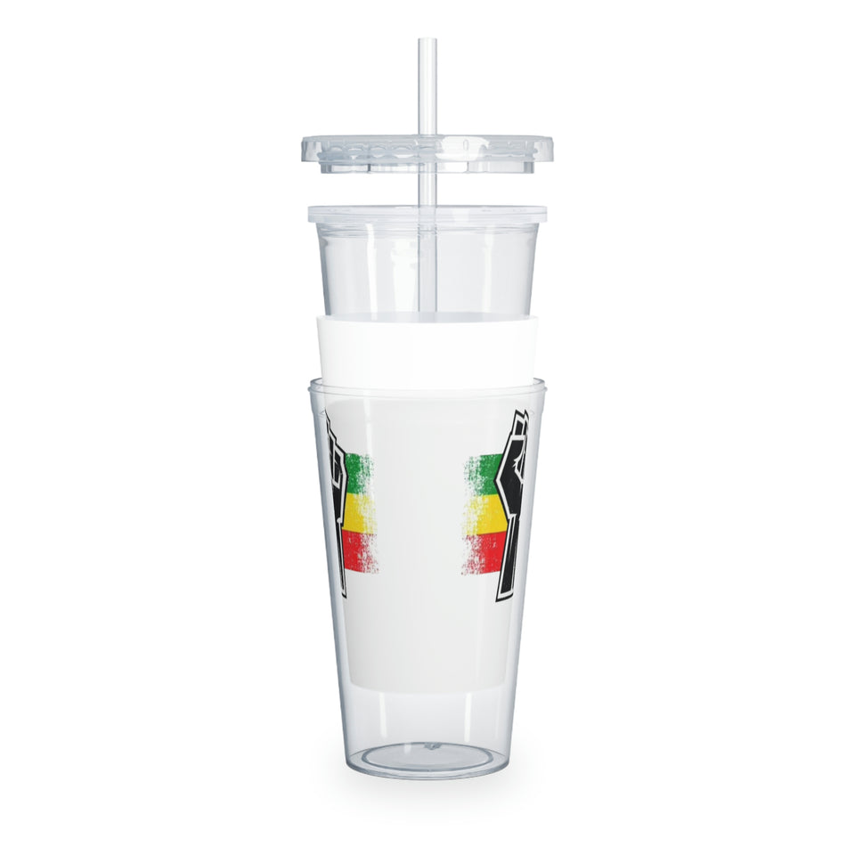 Black Fist Plastic Tumbler with Straw