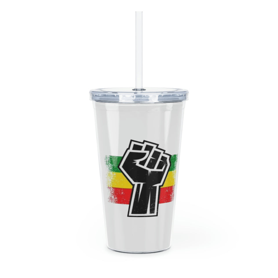 Black Fist Plastic Tumbler with Straw