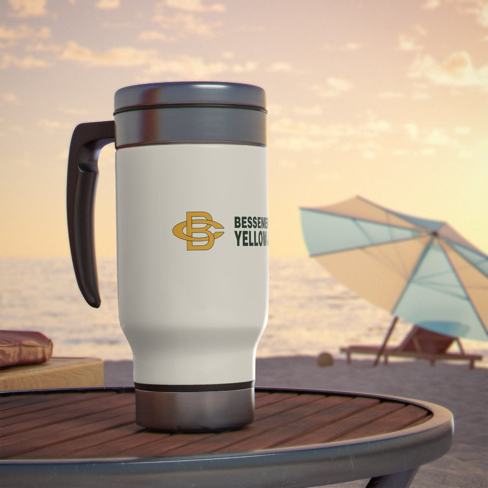 Bessemer City Yellow Jackets Stainless Steel Travel Mug with Handle, 14oz