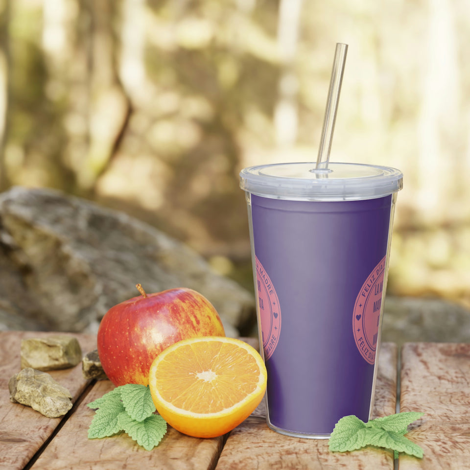 Happy Mother's Day Stepmom Spanish  Plastic Tumbler with Straw