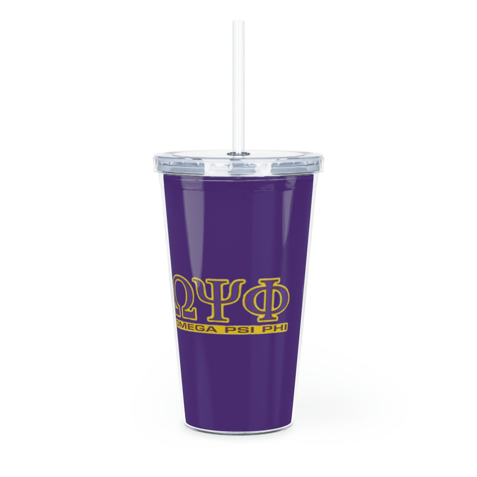 Omega Psi Phi Plastic Tumbler with Straw